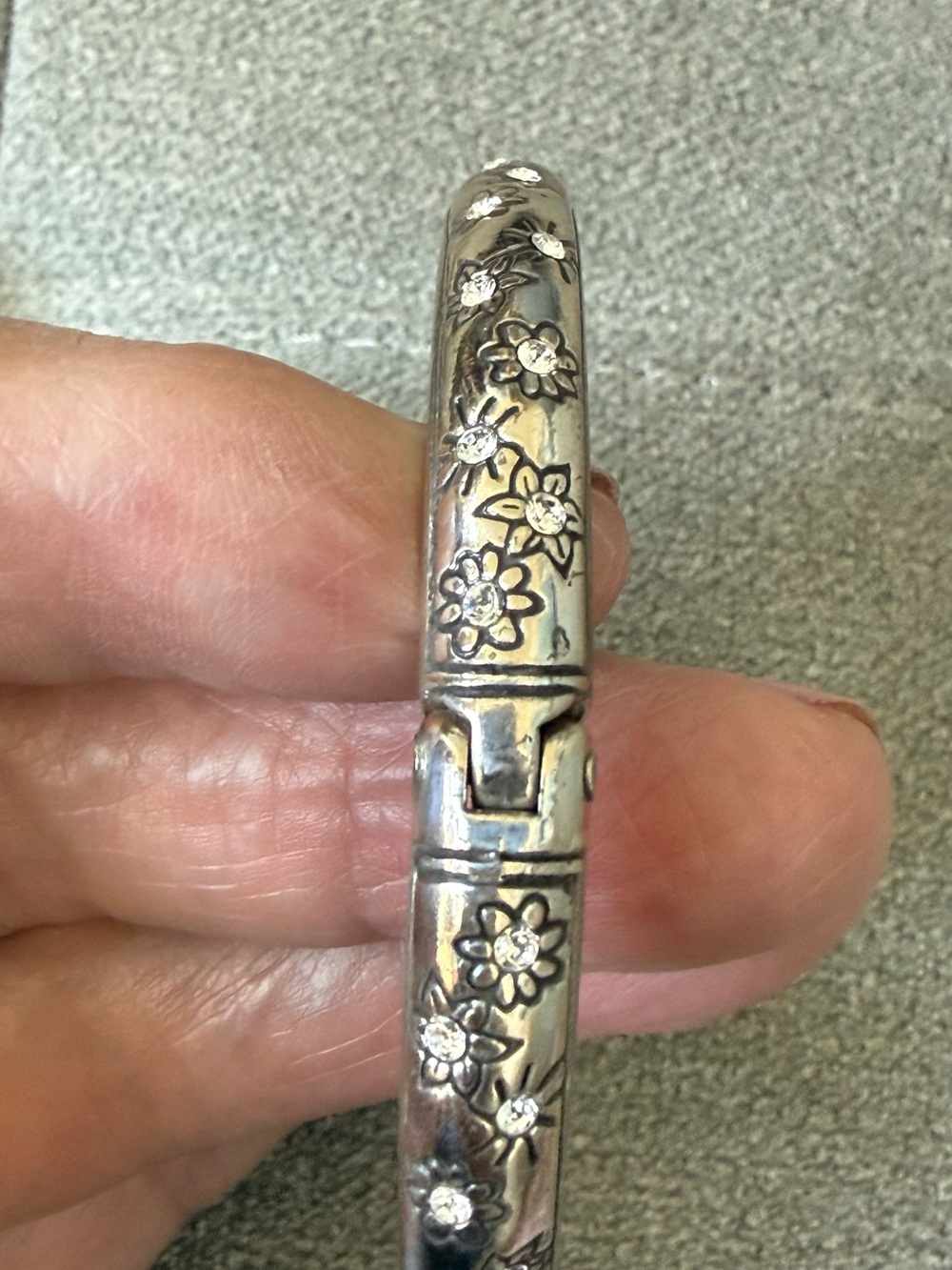Brighton Silver Floral Rhinestone Bangle Bracelet- Magnetic Closure - Picture 5 of 7